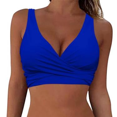 Imagem de Lainuyoah Top de biquíni feminino plus size frente torcida top de biquíni com cadarço cobertura total maiô cropped push up acolchoado, B - azul, G