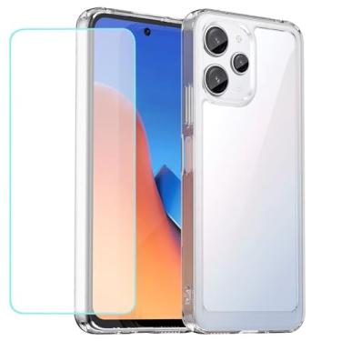 Imagem de Wanyuexes Capa para Redmi 12/Redmi Note 12R/Poco M6 Pro/Redmi 12R Capa com protetor de tela de vidro temperado, parte traseira de policarbonato rígido transparente e capa protetora de TPU macio para