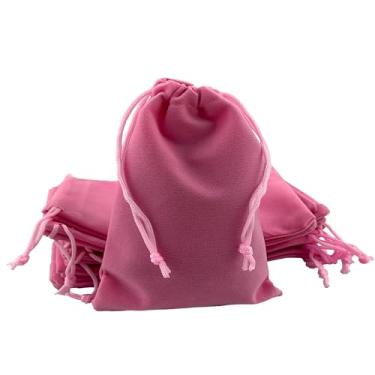 Imagem de AEAOA Sacos de presente, pacote com 25 unidades de bolsas de joias de veludo com cordão de 12 x 9 cm, para doces, broches, joias, lembrancinhas de festa de aniversário (rosa)