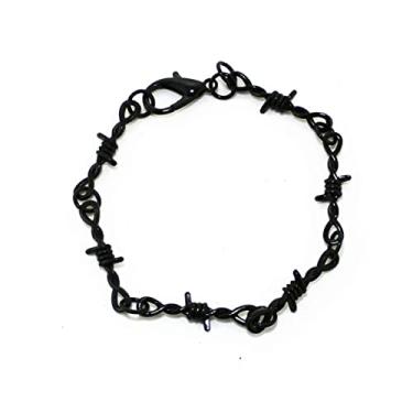 Imagem de Caiyao Pulseira punk gótica com espinhos de arame farpado grossa grossa grossa e grossa pulseira de elos hip hop rock legal menina menino pulseira espinhos ajustável para mulheres homens joias