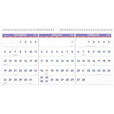 Imagem de Calendário de parede 2022 da AT-A-GLANCE, 61 x 30 cm, grande, horizontal, referência de 3 meses, espiral (PM1428)