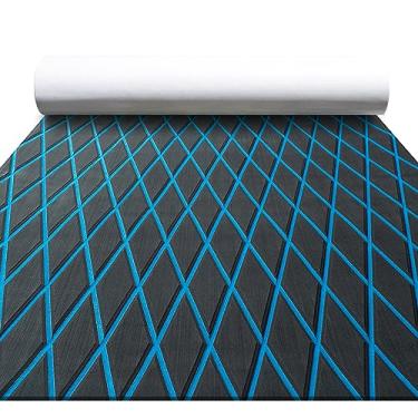 Imagem de FOCEAN Piso de barco Espuma EVA Deck de Barco Piso Marinho Tapetes Marinhos para Barcos Caiaque Piscinas, 240 cm x 15,7 pol, Cinza Escuro com Linhas Azuis