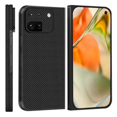 Imagem de kaisenkec Capa fina e fina de fibra de carbono compatível com Google 9 Pro Pixel Fold/Google Pixel Fold 2, capa de fibra de aramida 600D para homens e mulheres, suporta carregamento sem fio, preto