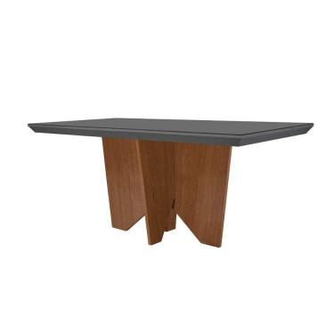 Imagem de Mesa de Sala Jantar Nevada + Tampo Madeirado Vidro Reto 180x90cm Grafite/Imbuia-Vidro G...