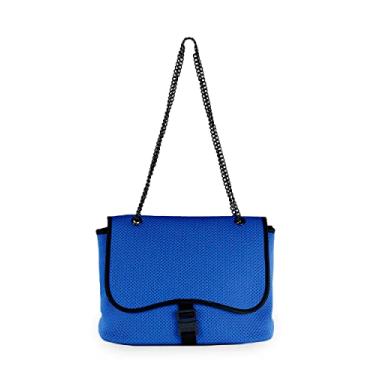 Imagem de POPUPS Bolsa tiracolo com aba da marca - Neoprene, alças ajustáveis, resistente à água, lavável na máquina, bolsa de ombro feminina, Royal, Bolsa transversal com aba