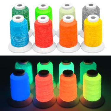 Imagem de Bulingbuling 8 cores para máquina de bordar que brilha no escuro, 40 WT (108D/2) kit de linha de bordado 300 m (320 anos) cada carretel para bordado, mão, acolchoamento, costura