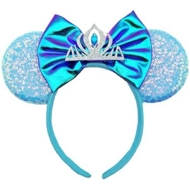 Imagem de ZHENNAN Bandanas de orelhas de rato para mulheres, faixas de cabelo com orelhas de princesa Elsa com glitter, tiara de Elsa, eventos temáticos, lembrancinhas de festa de aniversário, acessórios de