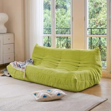 Imagem de N&V Sofá Fireside de três lugares, sofá solteiro sem braços de meados do século, poltrona de veludo cotelê premium macio, cadeira de destaque de sofá de espuma para sala de estar, quarto (limão)