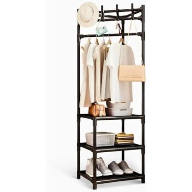 Imagem de Arara Cabideiro Organizador com 3 Prateleiras Arara e Sapateira De Canto Multifulcional Com 3 Prateleiras - YODHE