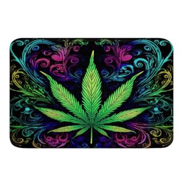 Imagem de Tapetes e tapetes de banheiro de maconha, folhas de maconha, tapete de banheiro com folhas de cannabis superabsorvente, tapete de banheiro boho, quarto, sala de estar, tapetes antiderrapantes para banheiro, 51 x 81 cm