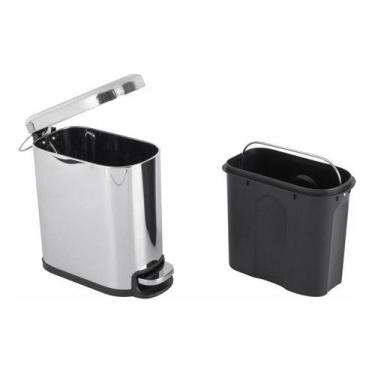 Imagem de Lixeira Retangular Slim Inox 6L Com Pedal E Fechamento Suave Da Tampa 
