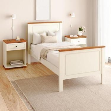 Imagem de Conjunto Dormitório 1 Cama Solteiro 2 Mesas de Cabeceira Ananda CabeCasa MadeiraMadeira Imbuia/Offwhite