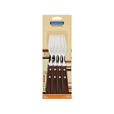 Imagem de Jogo de Garfos Tramontina Inox Polywood - 12 Peças, Marrom