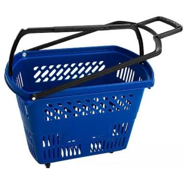 Imagem de KIT 3 Cestas Cestinhas Compras Com Rodas Rodinhas 30Lts - JRMarketing,