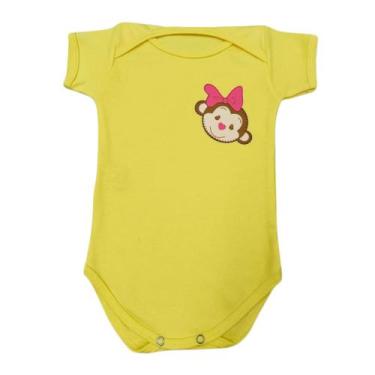 Imagem de Body Manga Curta Bebê Macaquinha Laço Pink - Generic, P, Amarelo