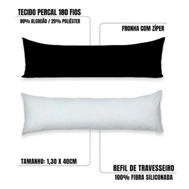 Imagem de Kit Refil Silicone + Fronha Travesseiro de Corpo 1,30x40 COMPLETO Perc