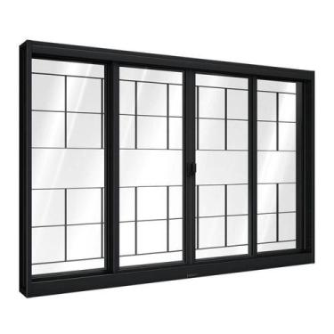 Imagem de Janela de Aço de Correr Central com Grade Quadrada 4 Folhas 120x150cm 