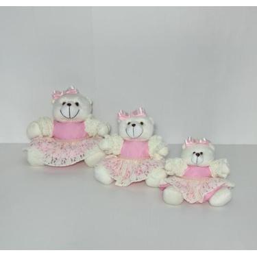 Imagem de Kit Trio De Ursinhos Para Nicho Ursa Laura Rosa Bebê - PolyBaby