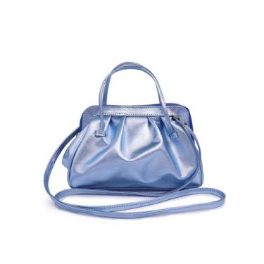 Imagem de Bolsa feminina de couro azul metalizado Bianca - Bolsa de couro transv