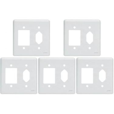 Imagem de Kit C/5 - Placa Perlex Branca 4X4 (3 Saida+Tomada) 23Pl3/1T, Branco