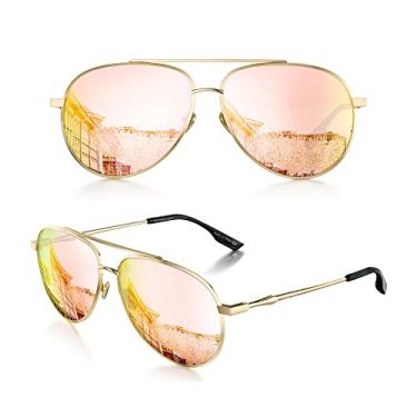 Imagem de LUENX Óculos de sol aviador para mulheres e homens, lentes polarizadas modernas - proteção UV 400 60 mm com acessórios para dirigir, 15 - Rosa/Braço de metal atualizado, 60MM