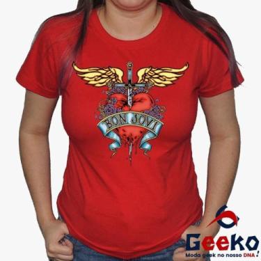 Imagem de Baby Look Bon Jovi 100% Algodão - Rock - Geeko, Vermelho, M