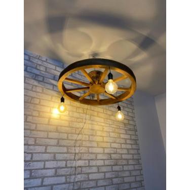 Imagem de Lustre Vintage Roda de Carroça 67cm - Marfim Rosa Decor 