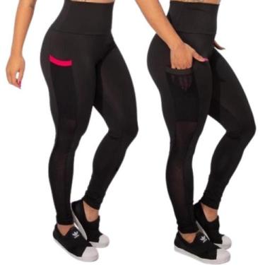 Imagem de Kit 2 Calça Legging Feminina De Academia Com Bolso Lateral Cintura Alt
