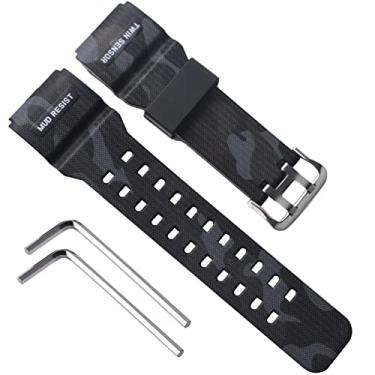 Imagem de OliBoPo Pulseira de reposição de resina natural para relógio Casio masculino G-Shock Master of G Mudmaster relógio esportivo com sensor duplo GG-1000/GWG-100/GSG-100 (preto camuflado)