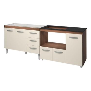 Imagem de Kit Balcão Para Pia 118 Cm Bianca Savana Frente Off-white Com Balcão Para Cooktop 5 Bocas Ana Savana Frente Off-white