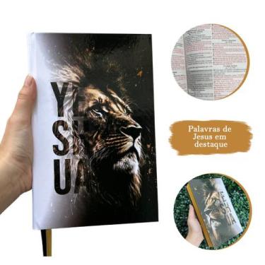 Imagem de Bíblia Sagrada Leão Yeshua (Jesus) Branco Edifica Letras Médias Folha 