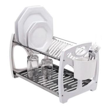 Imagem de Escorredor Louças Inox 20 Pratos Porta Talher Removível Viel, Branco