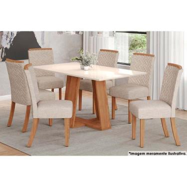 Imagem de Sala De Jantar Lins com Tampo Reto 160x90cm E 6 Cadeiras Malu Nature veludo Light Linho