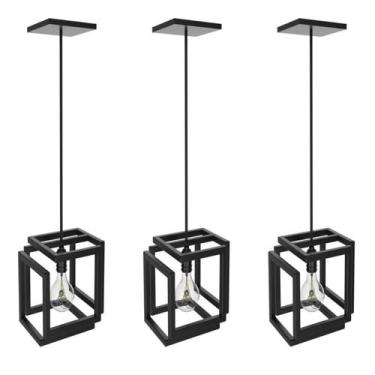Imagem de Kit 3 Pendentes Luminárias Teto Infinity Industrial Preto - Unidas
