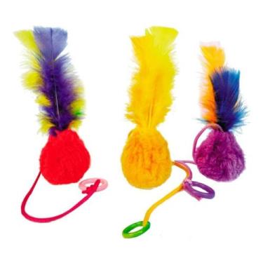 Imagem de Brinquedo Para Gato Bola Ping Pelúcia Com Pena E Chocalho  - Stillo Pe