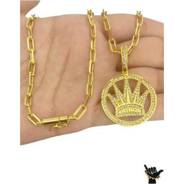 Imagem de Corrente Cadeado Along 5mm + Pingente Coroa- Banhado a Ouro - ToJoia18