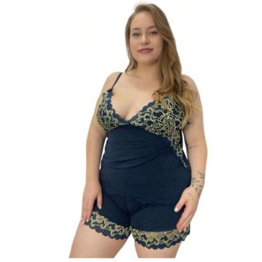 Imagem de Baby Doll Plus Size Sexy Renda Bicolor - VM Store, Azul marinho, G1