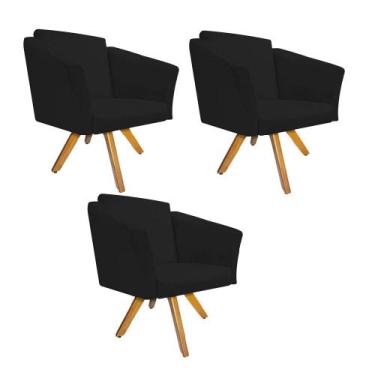 Imagem de Kit 03 Poltrona Cadeira Decorativa  Win Base Giratória Sala de Estar R