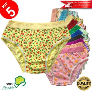 Imagem de Kit 5 Calcinhas Infantil Algodão Estampada Cós Elástico Menina - Looki