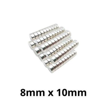 Imagem de Kit 100 Imã Neodímio Disco Magnético N35  8 x10 mm Super Forte Potente