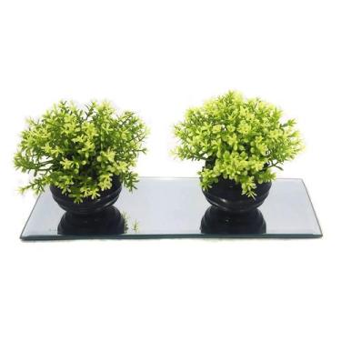 Imagem de Kit decoração plantas artificiais decorativas com base em espelho vaso