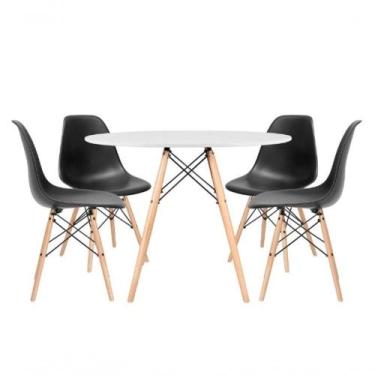 Imagem de Kit Mesa Redonda Eames 120 Cm Branco + 4 Cadeiras Eiffel Dsw Preto - U