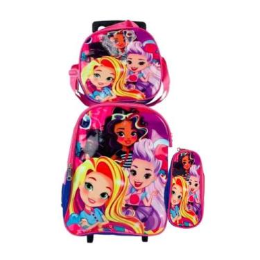 Imagem de Mochila Barbie Amigas Infantil Rodinha Rosa Lancheira Estojo - Yeet