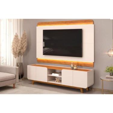Imagem de Home p/ TV até 75 Polegadas Nadine c/ Led e Nichos 220x196cm Off White