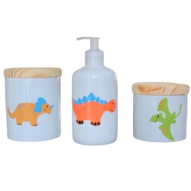 Imagem de Kit higiene bebê Dinossauro 3 peças - potes e porta álcool - Peças Por