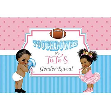 Imagem de OERJU 1,8 x 1,2 m rosa e azul revelação de fundo de festa touchdowns ou tutus revelação de gênero pano de fundo de chá de bebê adereços de cabine de fotos para bebês meninos meninas fundo de