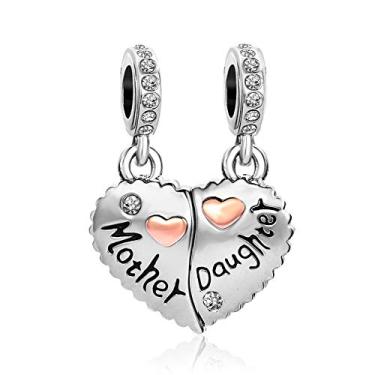 Imagem de MiiFort 2 peças com pingente de coração de amor, mãe, filha, filho, ajuste Pandora Moments braceletes, presente cristalino, zircônia cúbica, aniversário, Natal, Dia das Mães, mulheres, meninas,