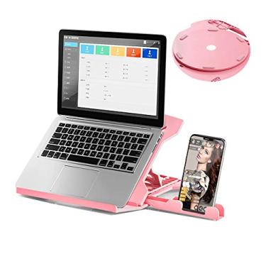 Imagem de Suporte giratório para laptop Hosoncovy dobrável multifuncional 360 suporte para mesa com suporte térmico e suporte para tablet com suporte para telefone, altura de 8 níveis ajustável (rosa)