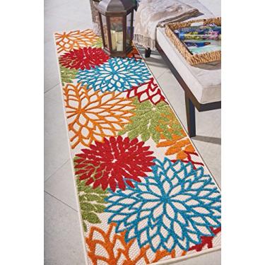 Imagem de Nourison Aloha Tapete para área interno/externo verde 70 cm x 20 cm, tropical, botânico, fácil limpeza, sem derramamento, quarto, sala de estar, sala de jantar, deck, quintal, pátio (2 x 8)