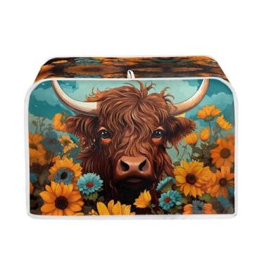 Imagem de JEOCODY Highland Cow Girassol Torradeira Pão Capa Acolchoada Torradeira 4 Fatias Cozinha Pequenos Eletrodomésticos, Capa de Torradeira Serve para a maioria das torradeiras padrão 4 fatias